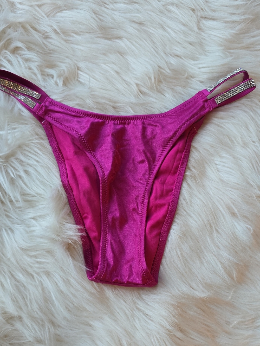 Victoria's Secret Fuchsia Satin Rhinestone Strap Bikini Panty SIZE XS